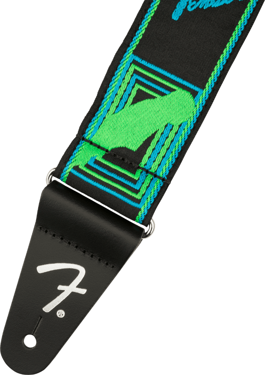 Fender Neon Monogrammed Guitar Strap - Green/Blue - Image 3