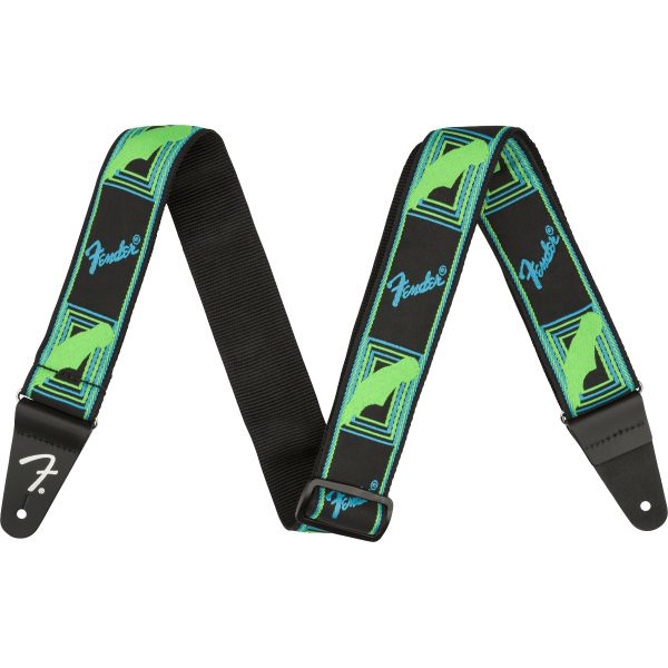 Fender Neon Monogrammed Guitar Strap - Green/Blue - Image 2