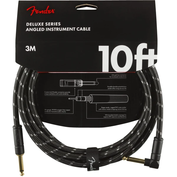 Fender Deluxe Series 10ft Straight/Angle Jack Instrument Cable - Black Tweed