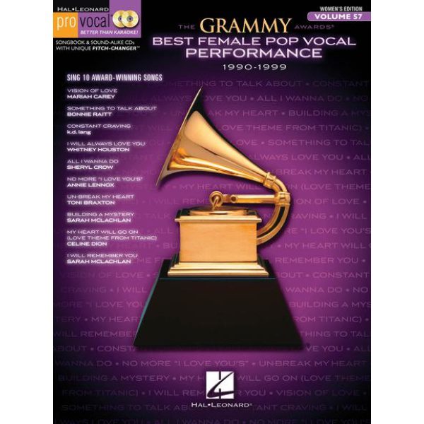 Pro Vocal Women's Edition Volume 57: The Grammy Awards Best Female Pop Vocal Performace 1990-1999 - CD Included