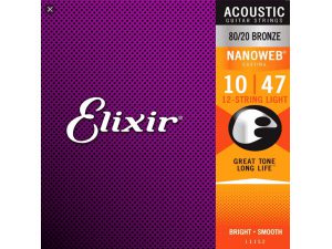 Elixir Acoustic 12-Str Set (.10-.47) 80/20 Bronze w/NANOWEB Coating