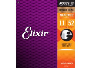 Elixir Custom Light (.11-.52) Acoustic Phosphor Bronze w/NANOWEB Coating