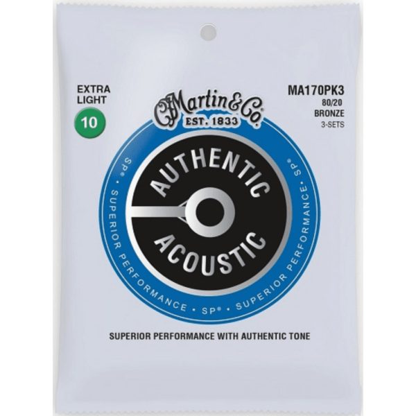 Martin 3-Pack Authentic Acoustic SP Extra Light  .10 - .47 80/20 Bronze