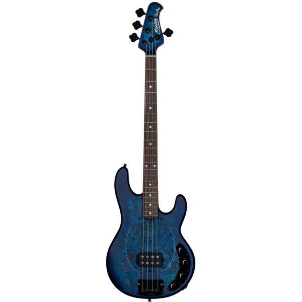 Sterling by Music Man Stingray Ray34PB - Poplar Burl - RW - Neptune Blue Satin
