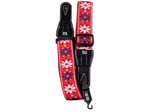 TGI Guitar Strap Woven Cotton Flowers Stitch - Red