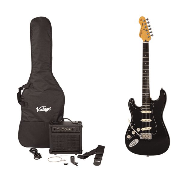 Vintage V60 Coaster Left-Handed Electric Guitar Pack - Boulevard Black
