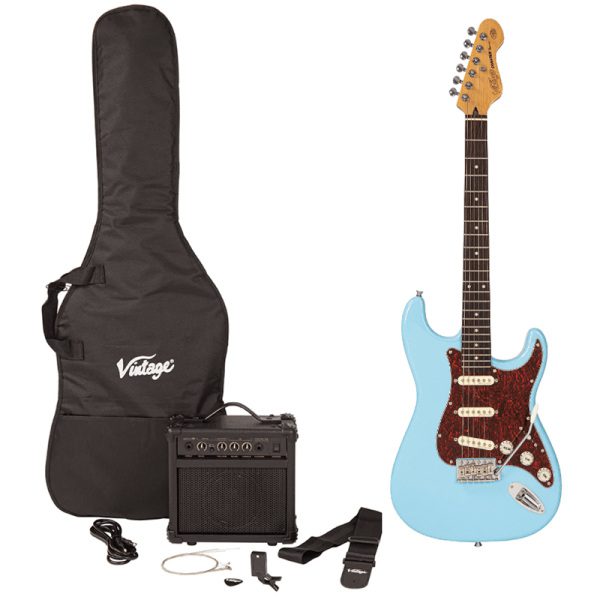 Vintage V60 Coaster Series Electric Guitar Pack - Laguna Blue