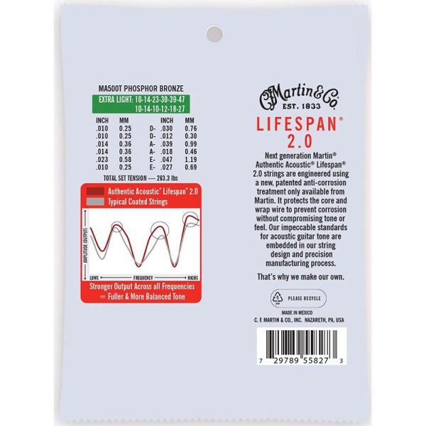 Martin Authentic Acoustic Lifespan 2.0 Phosphor Bronze Guitar Strings - Extra Light - 12-String - 10-47 - Image 4