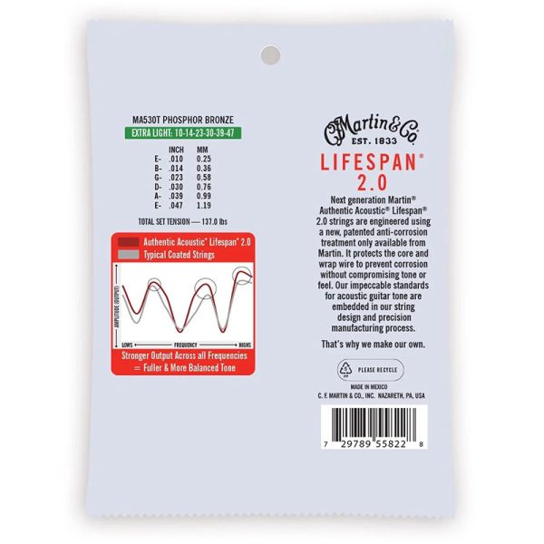 Martin Authentic Acoustic Lifespan 2.0 Phosphor Bronze Guitar Strings - Extra Light - 10-47 - Image 4