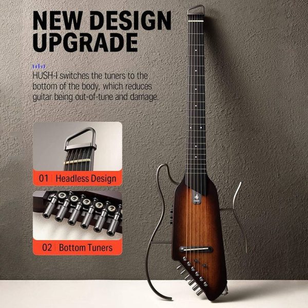 Donner HUSH-1 Practice/Silent Headless Guitar - Sunburst - Image 4