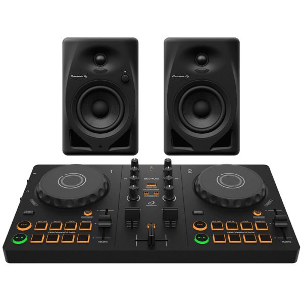 AlphaTheta DDJ-FLX2 Compact 2-Channel DJ Controller w/DM-40D 4-Inch Desktop Monitor System