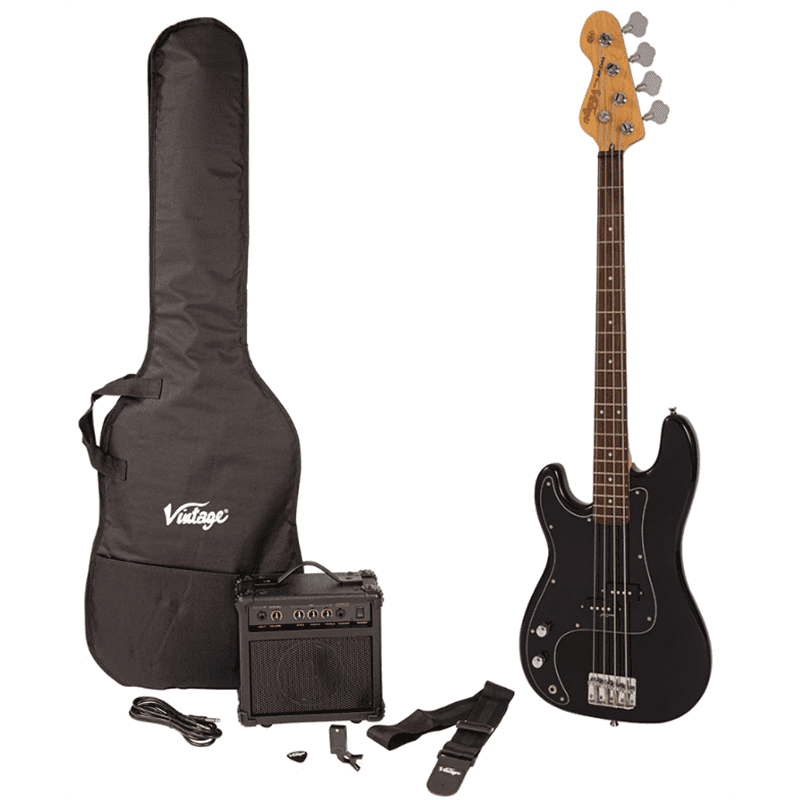 Vintage V40 Coaster Series Bass Guitar Pack - Left Handed - Boulevard Black