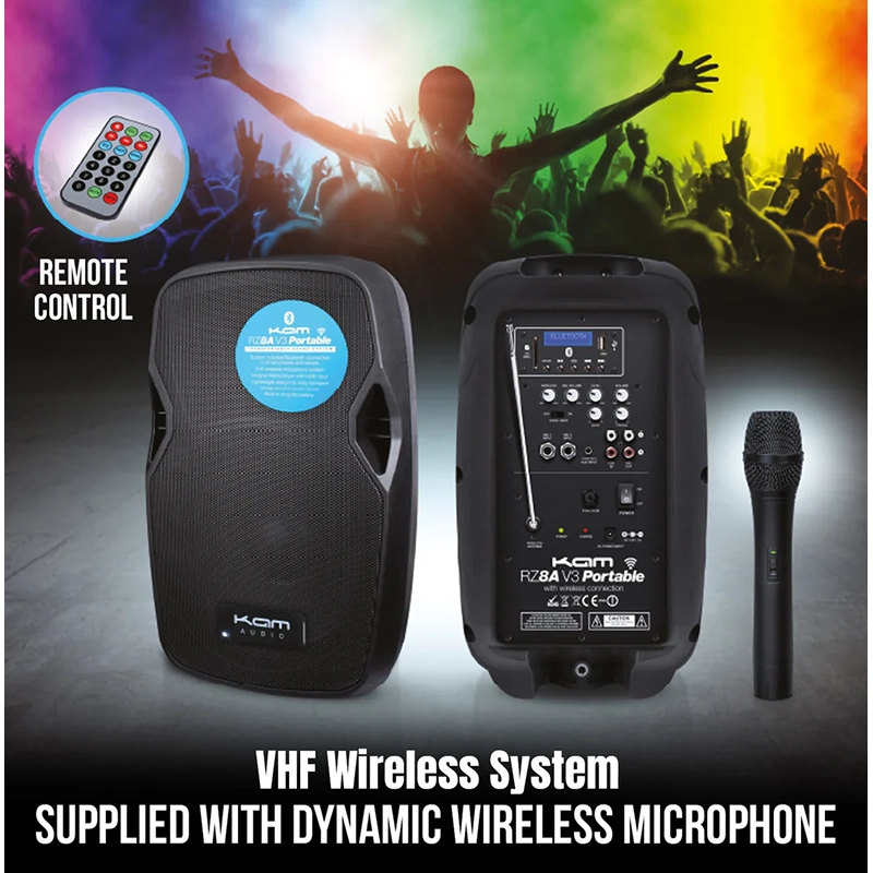 KAM RZ8AP - 8" 450w Portable Speaker w/Bluetooth + Microphone - Image 8