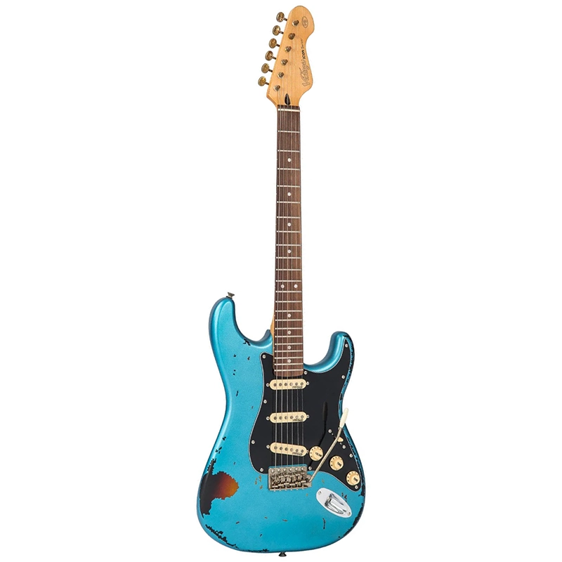 Vintage V6 Icon - Distressed Gun Hill Blue Over Sunburst