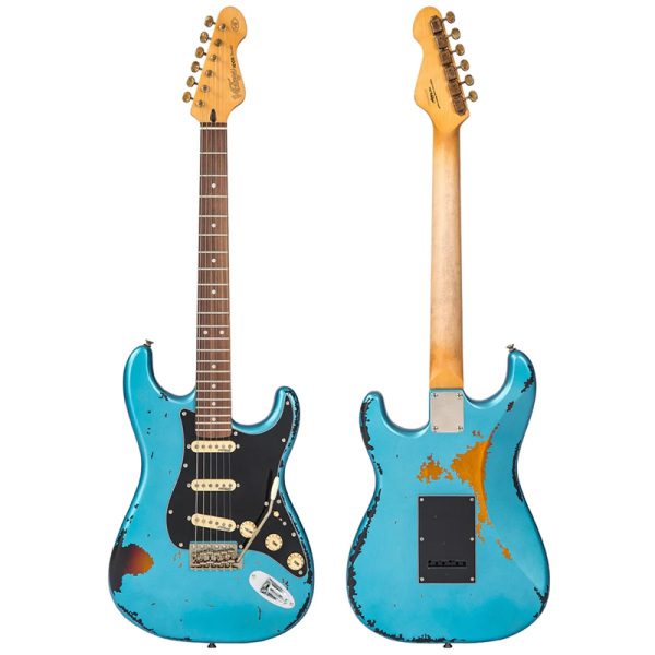 Vintage V6 Icon - Distressed Gun Hill Blue Over Sunburst - Image 2