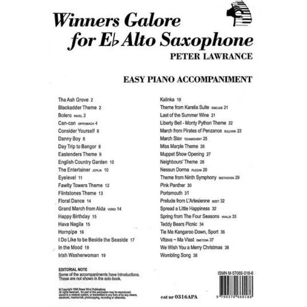 Winners Galore - Alto Saxophone - Piano Accompaniment - Peter Lawrance
