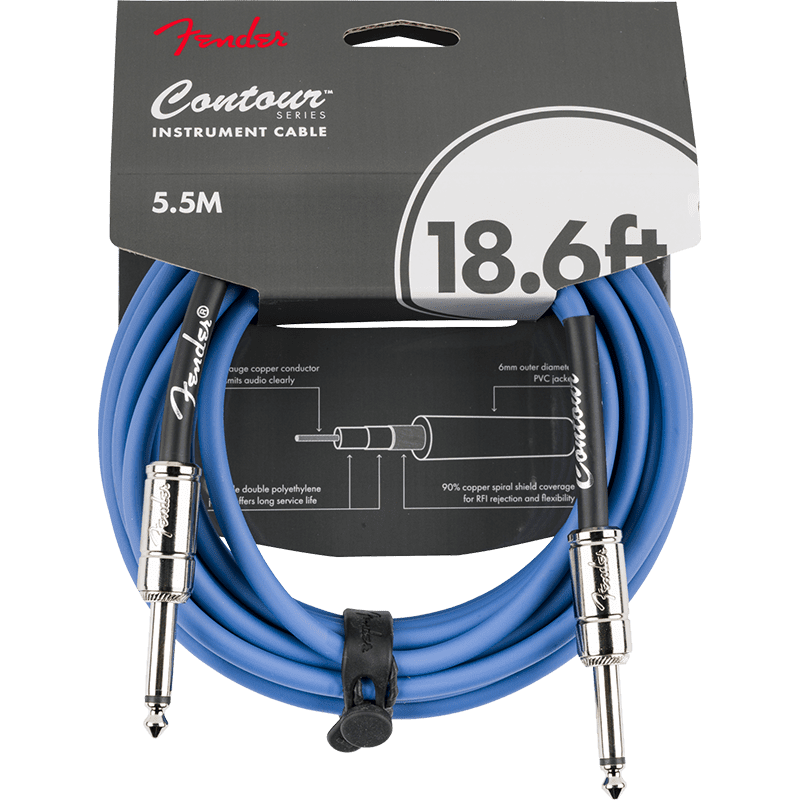 Fender Countour Series Instrument Cable 18.6ft - Lake Placid Blue