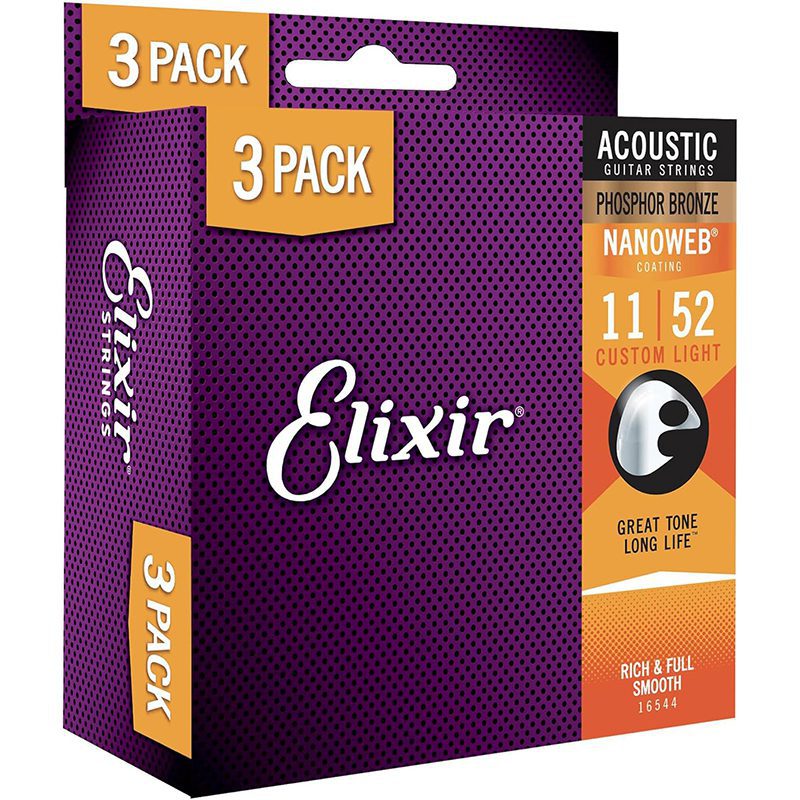 Elixir 3-Pack - Light (.11-.52) Acoustic Phosphor Bronze w/NANOWEB Coating