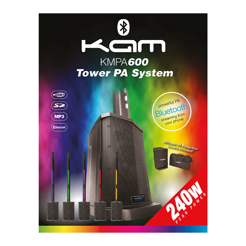 KAM KMPA600 - 240 watt Compact Tower PA System w/Lights - Image 3